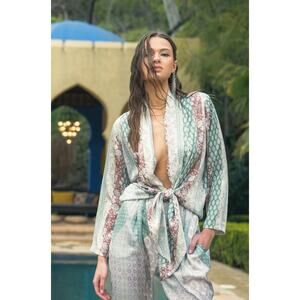 Saint Tropez Satin Jumpsuit Womens Size large Cutout Tie Sexy Boho L